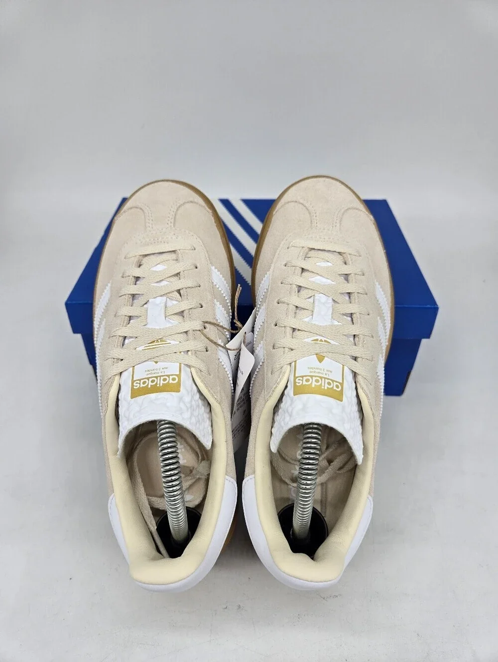 adidas Originals Gazelle Bold JP9288 White Beige Gold Shoes Women's Size 7